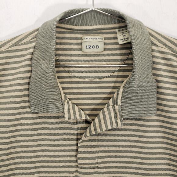 IZOD Polo Mens XXL Green Beige Striped Double Mercerized Short Sleeve Shirt - Picture 4 of 10